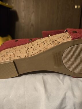 Red Canvas Cork Wedge Sandals